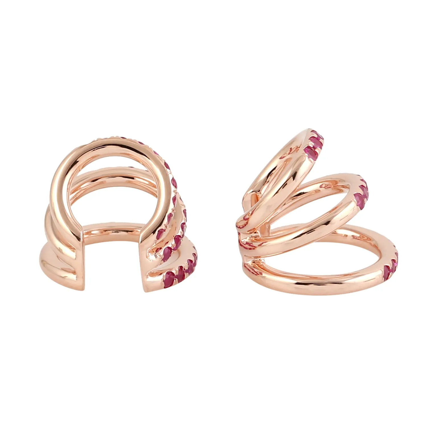 Pave Ruby Earcuff Earrings In 14k Rose Gold For Her