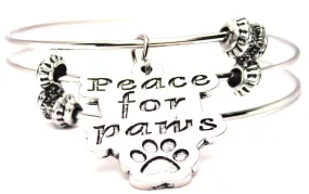 Peace For Paws With Little Paw Print Triple Style Expandable Bangle Bracelet