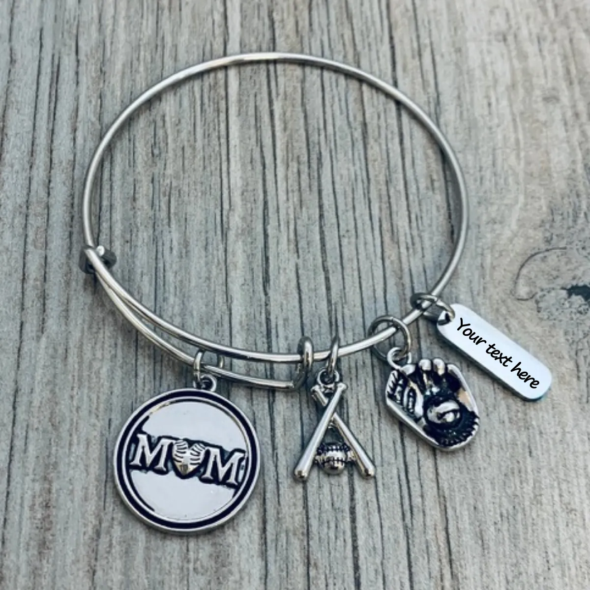 Personalized Engraved Softball Mom Bangle Bracelet