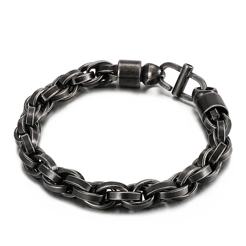 Personalized Titanium Steel Men's Bracelet with Oval Twist Chain and Japanese Buckle