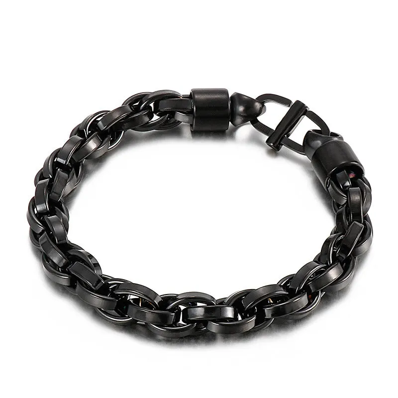 Personalized Titanium Steel Men's Bracelet with Oval Twist Chain and Japanese Buckle