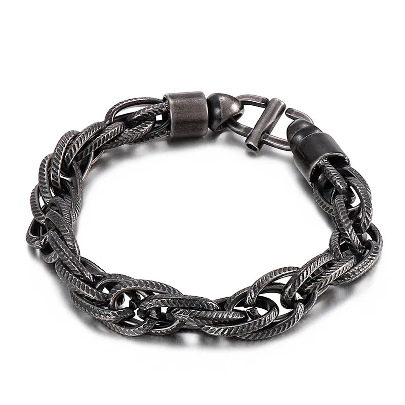 Personalized Titanium Steel Men's Bracelet with Oval Twist Chain and Japanese Buckle