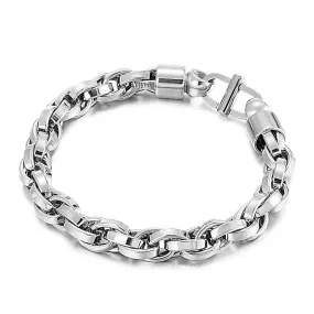 Personalized Titanium Steel Men's Bracelet with Oval Twist Chain and Japanese Buckle