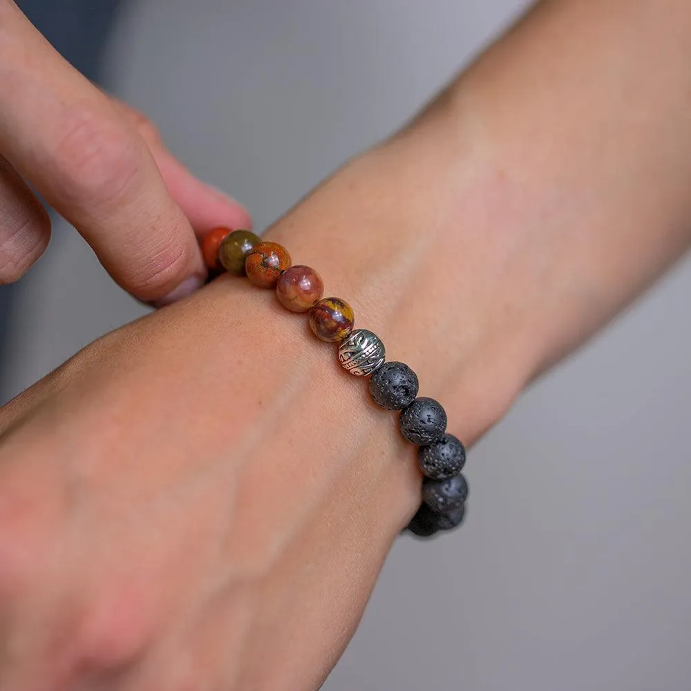 Petrified Wood and Lava Stone Bracelet 8mm