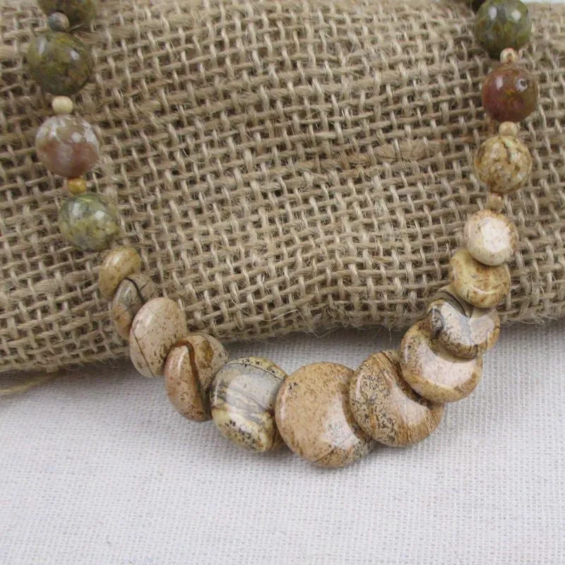 Picture Jasper Gemstone Coin Beaded Necklace