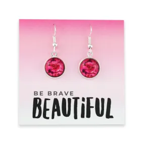 PINK COLLECTION - Be Brave Beautiful - Bright Silver Dangle Earrings - Ruby Bloom (11014)