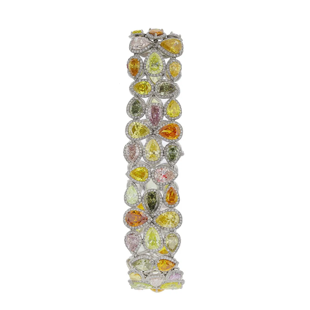 Platinum Pear Shaped Multi Color Diamond Bracelet