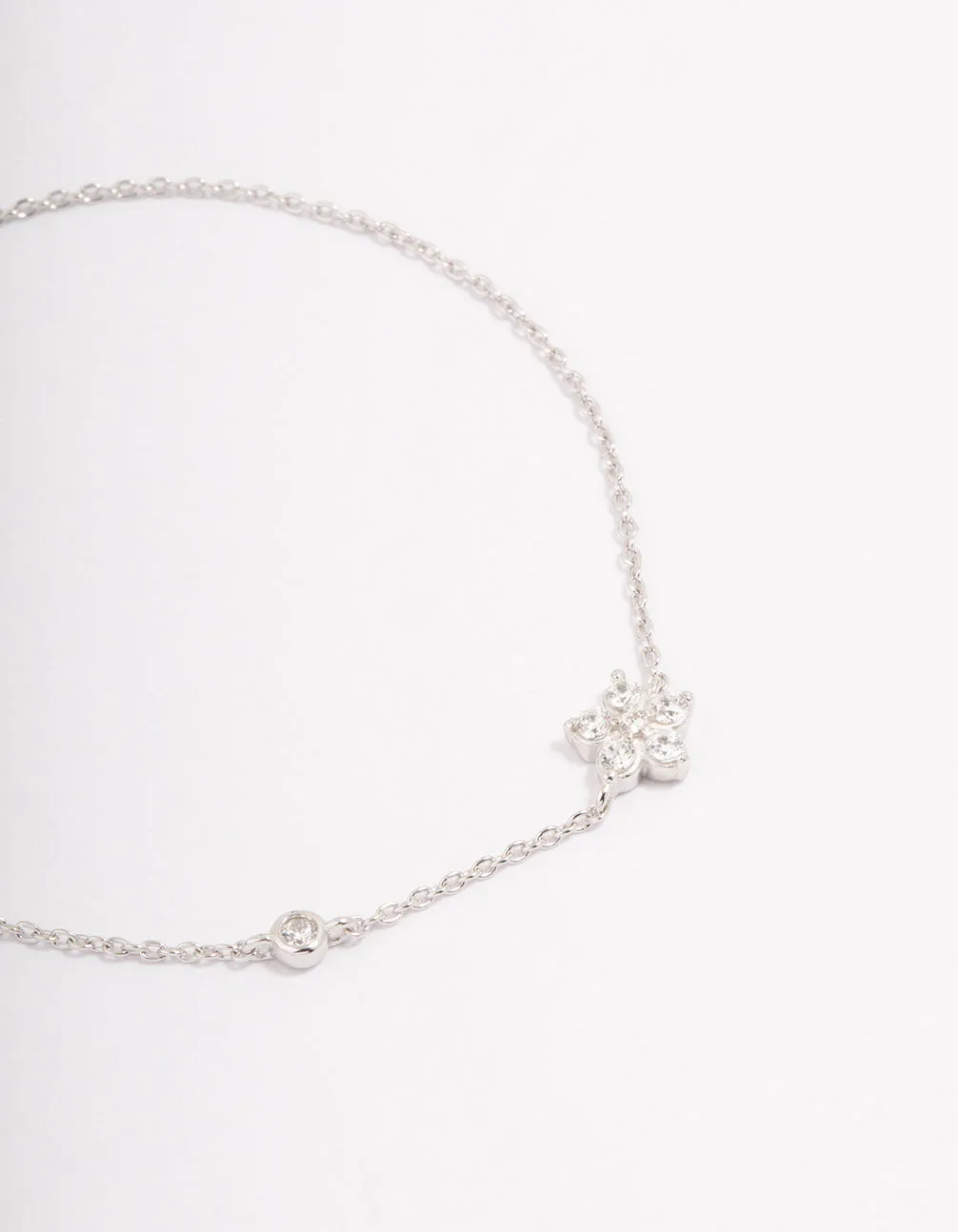 Platinum Sterling Silver Cubic Zirconia Flower Bracelet