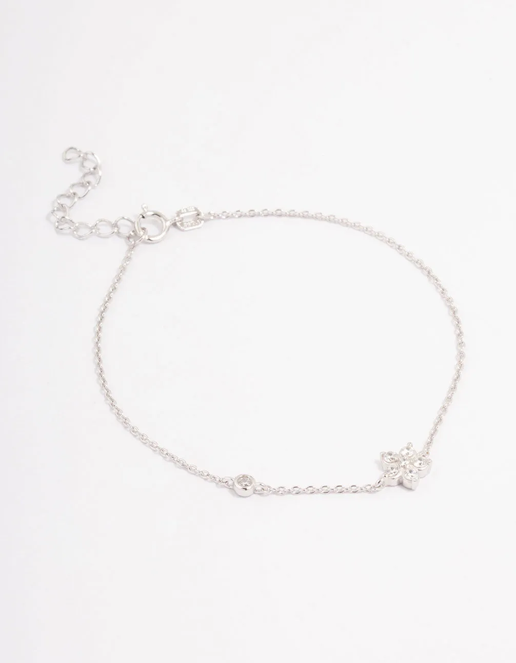 Platinum Sterling Silver Cubic Zirconia Flower Bracelet