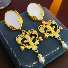 Pre Order:  Oval Plate Pearl Chandelier Earrings