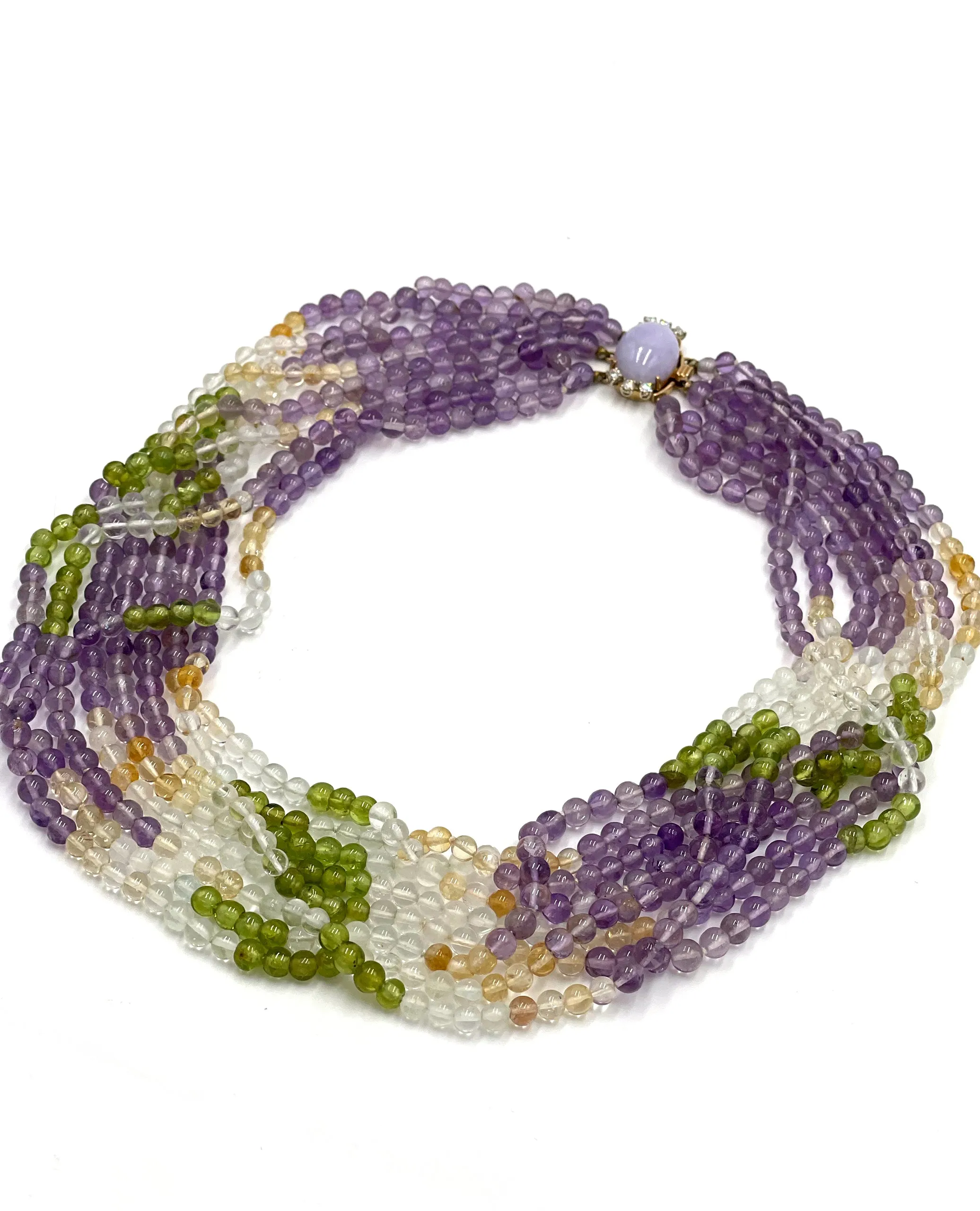 Pre-owned Multi Strand Colorful Necklace with Lavender Jade Clasp