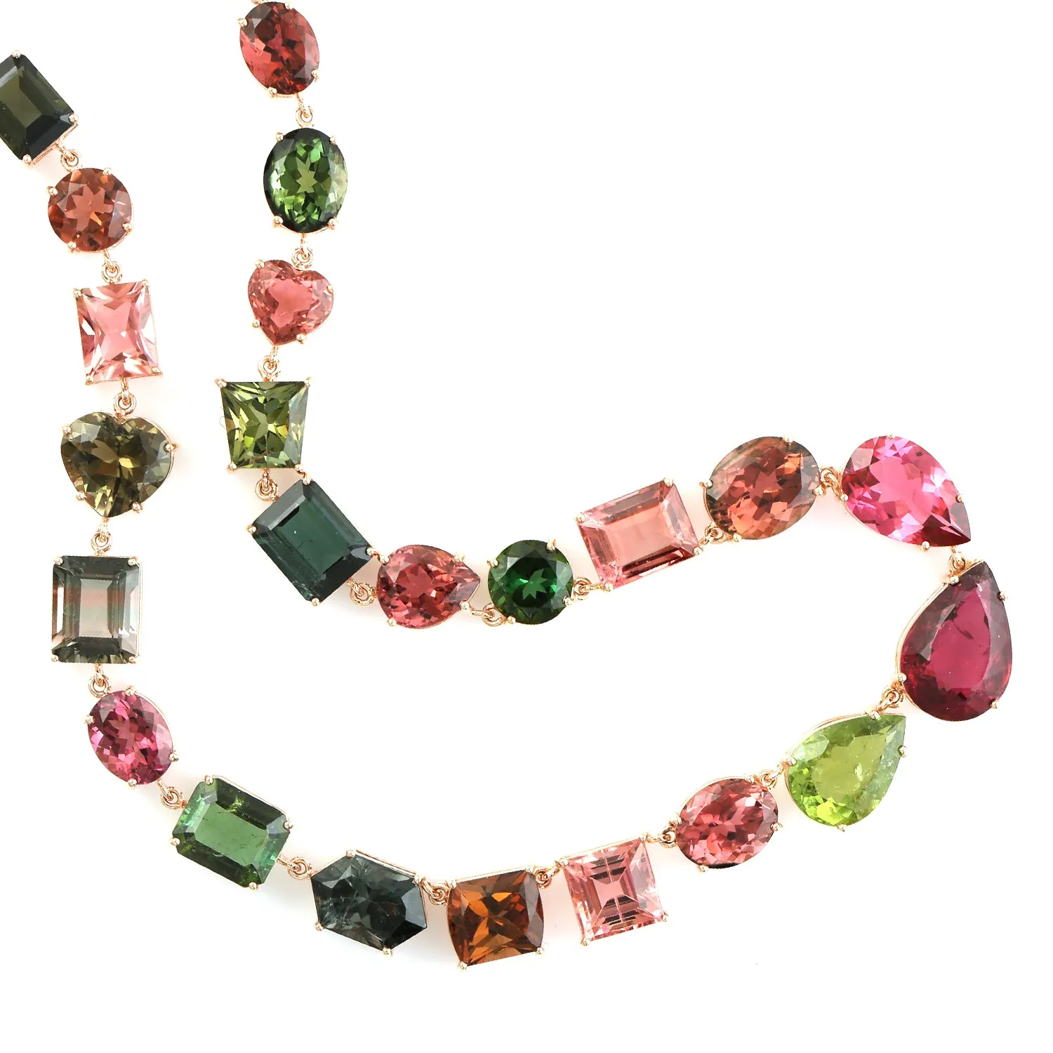 Prong Set Multicolor Tourmaline 18k Rose Gold Beautiful Necklace For Her