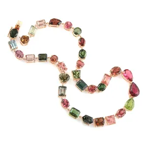 Prong Set Multicolor Tourmaline 18k Rose Gold Beautiful Necklace For Her