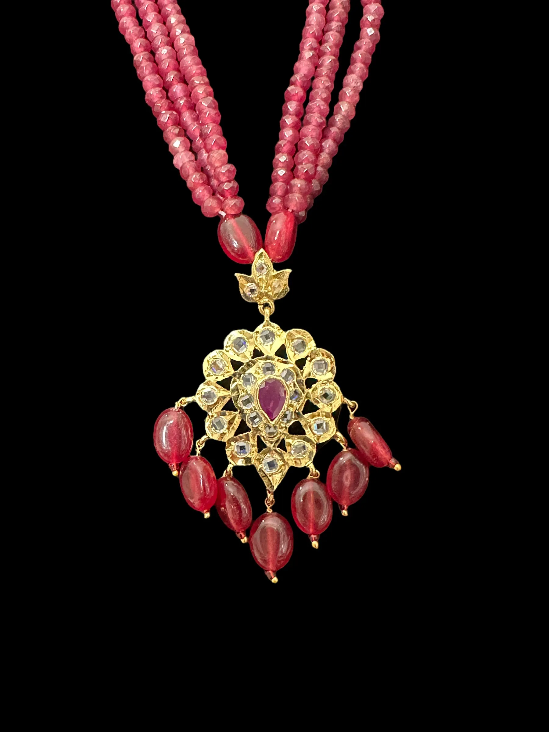 PS239 gold plated pendant set in ruby ( SHIPS IN 4 WEEKS )