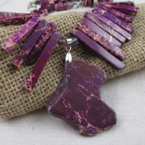 Purple Collar Necklace with Gemstone Pendant