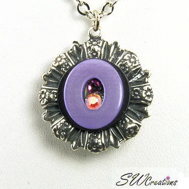 Purple Crystal Vintage Button Pendant