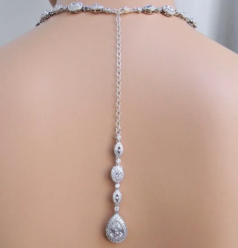 "Alexa" - Cubic Zirconia Bridal Backdrop Necklace - Available in Silver and Rose Gold