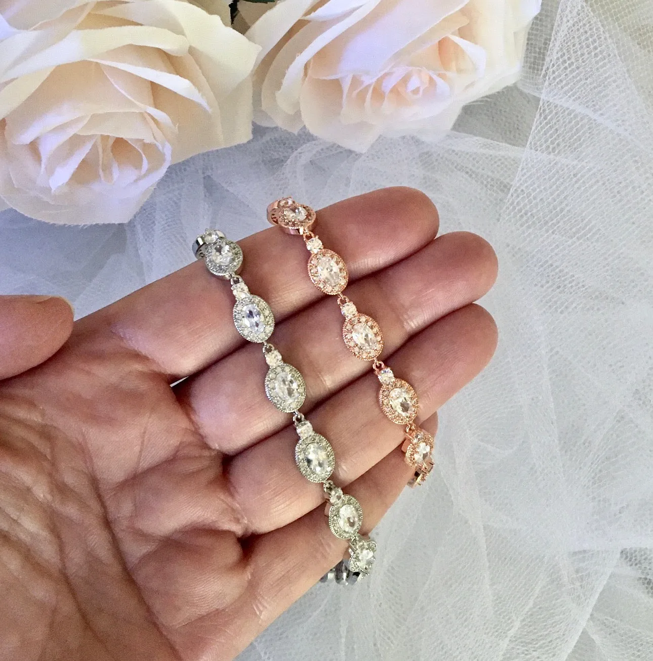 "Alexa" - Cubic Zirconia Bridal Bracelet - Available in Silver, Rose Gold and Yellow Gold