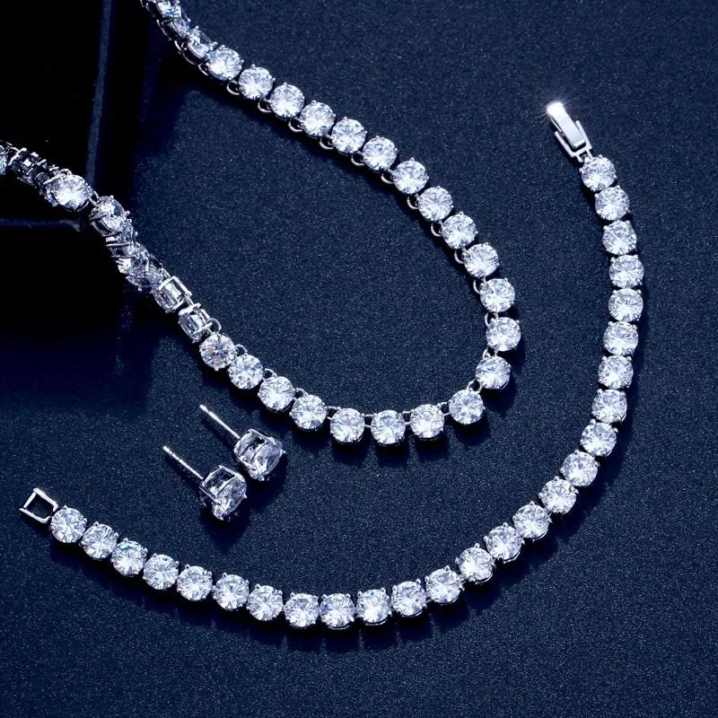 "Brandi" - Silver Cubic Zirconia Bridal Three-Piece Jewelry Set