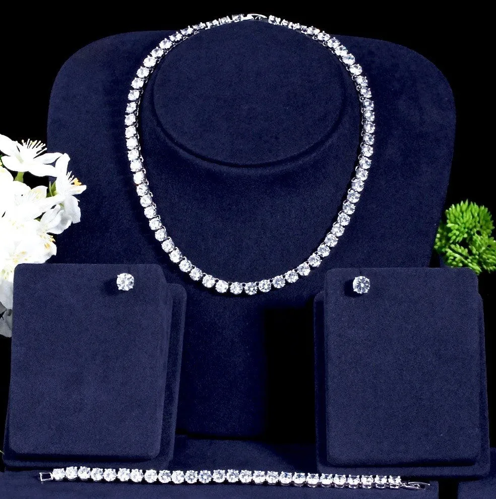 "Brandi" - Silver Cubic Zirconia Bridal Three-Piece Jewelry Set