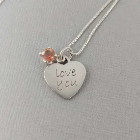 "Love You Always" Silver Heart Necklace-Oregon Sunstone