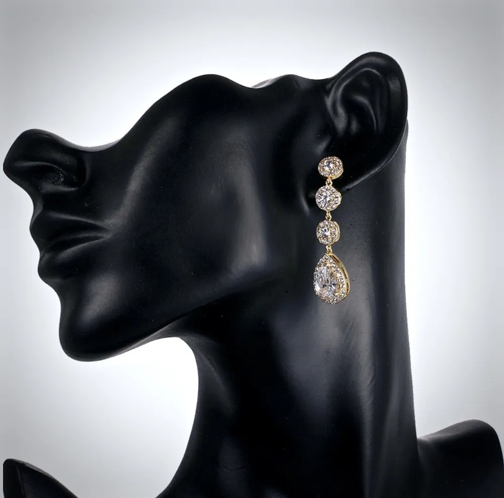 "Zoe" - Cubic Zirconia Bridal Earrings - Available in Rose Gold, Silver and Yellow Gold