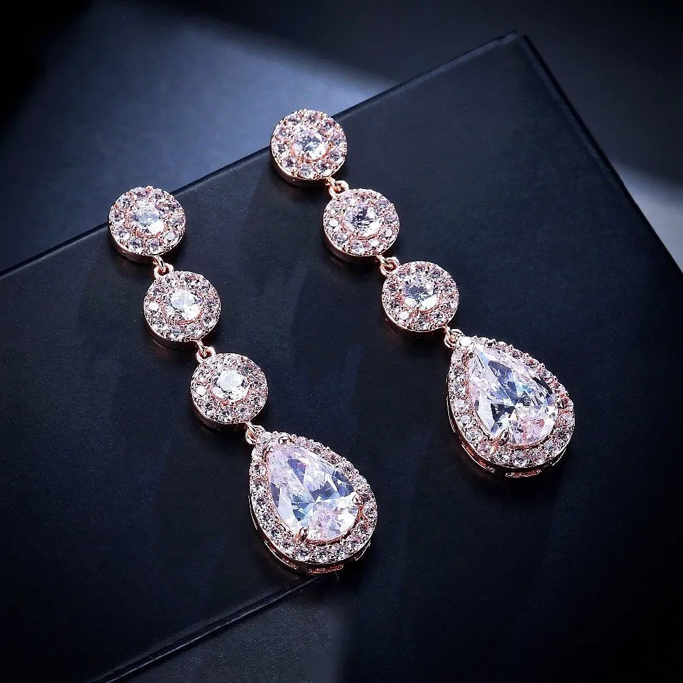 "Zoe" - Cubic Zirconia Bridal Earrings - Available in Rose Gold, Silver and Yellow Gold