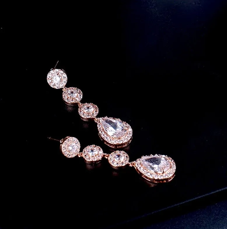 "Zoe" - Cubic Zirconia Bridal Earrings - Available in Rose Gold, Silver and Yellow Gold