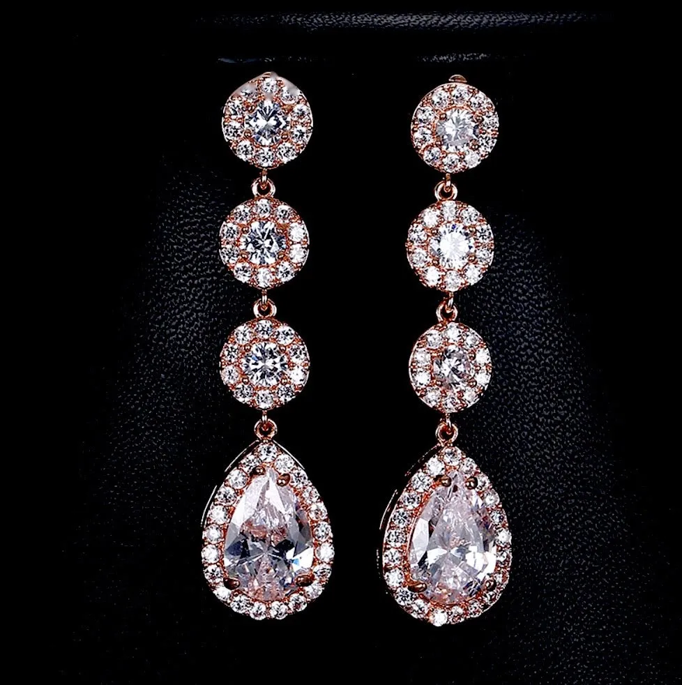 "Zoe" - Cubic Zirconia Bridal Earrings - Available in Rose Gold, Silver and Yellow Gold