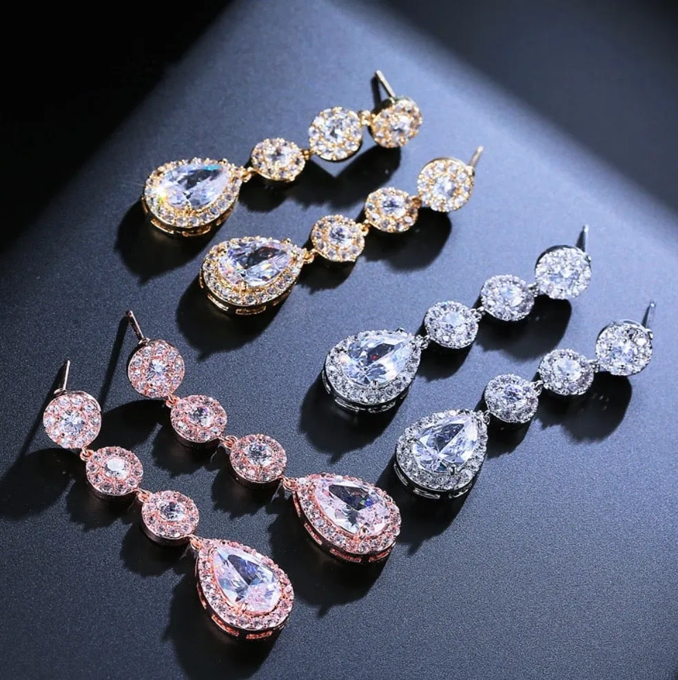 "Zoe" - Cubic Zirconia Bridal Earrings - Available in Rose Gold, Silver and Yellow Gold