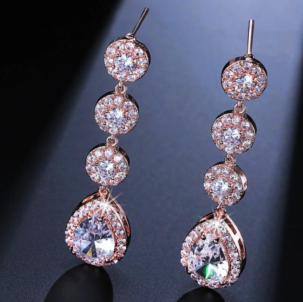 "Zoe" - Cubic Zirconia Bridal Earrings - Available in Rose Gold, Silver and Yellow Gold