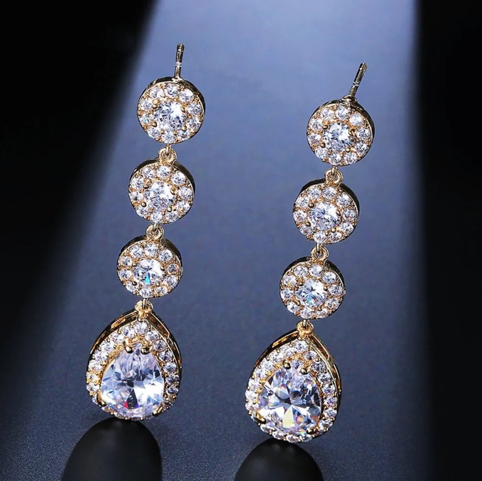 "Zoe" - Cubic Zirconia Bridal Earrings - Available in Rose Gold, Silver and Yellow Gold