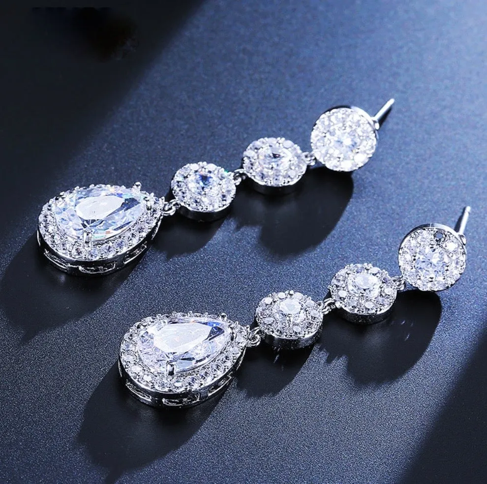 "Zoe" - Cubic Zirconia Bridal Earrings - Available in Rose Gold, Silver and Yellow Gold