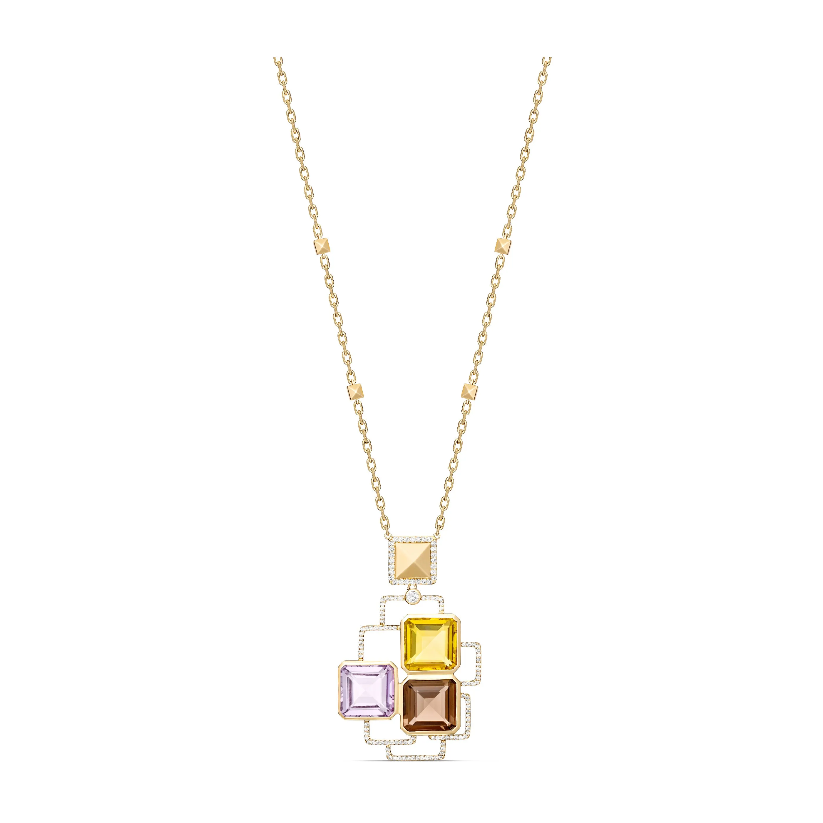 R.08® Geo Amethyst, Citrine and Quartz Gemstone Pendant | Yellow Gold