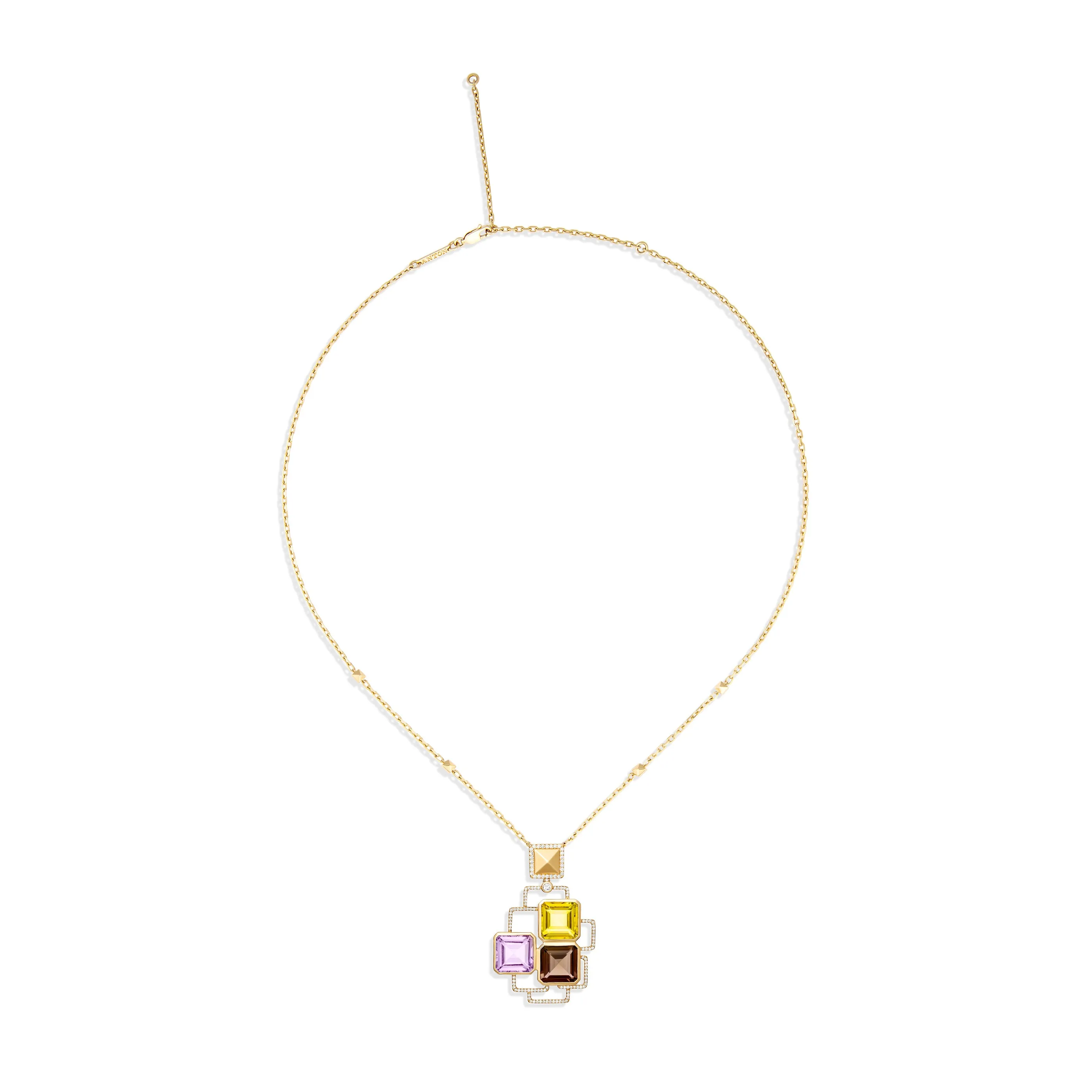 R.08® Geo Amethyst, Citrine and Quartz Gemstone Pendant | Yellow Gold