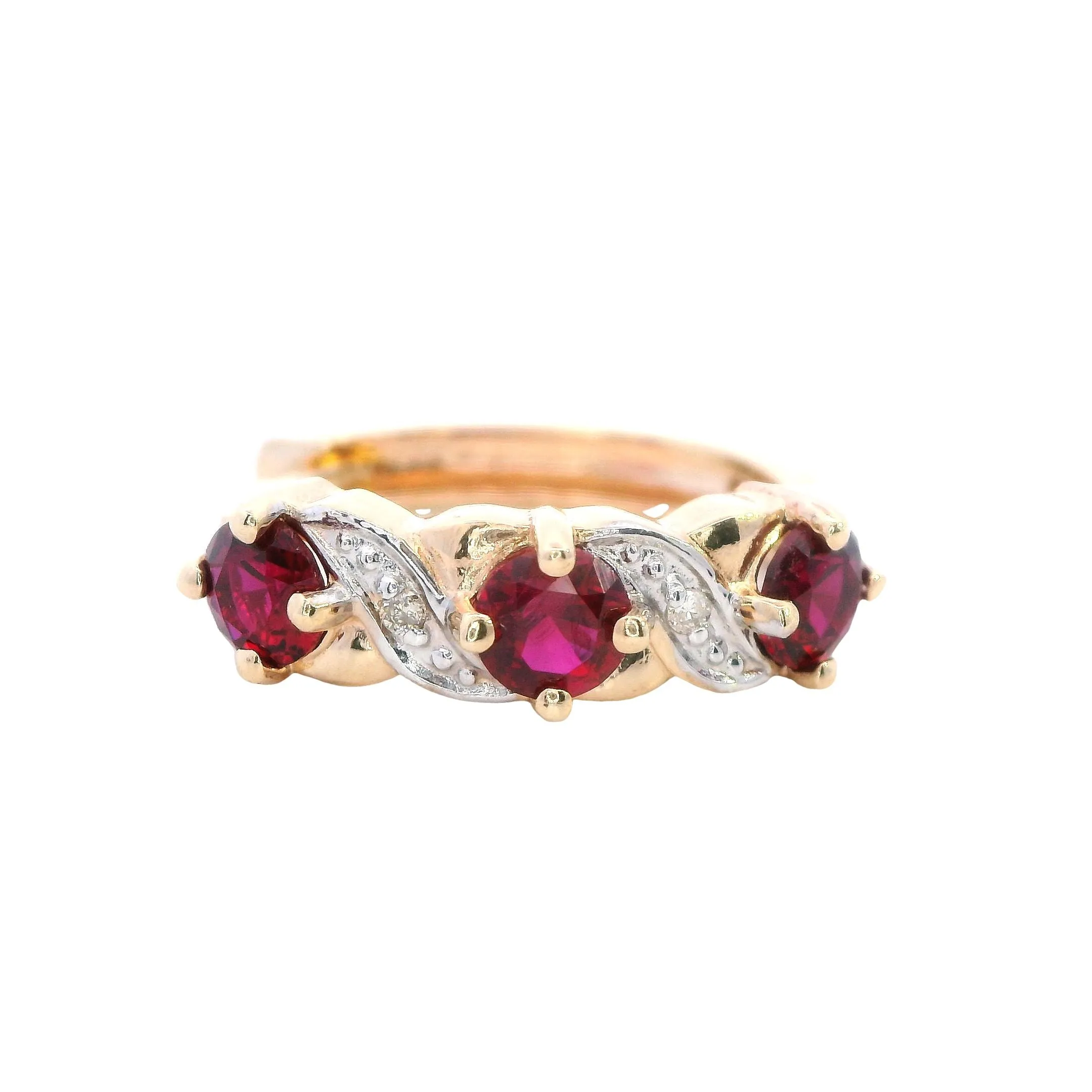 Radiant 9ct Yellow Gold Synthetic Ruby & Diamond Hoop Earrings