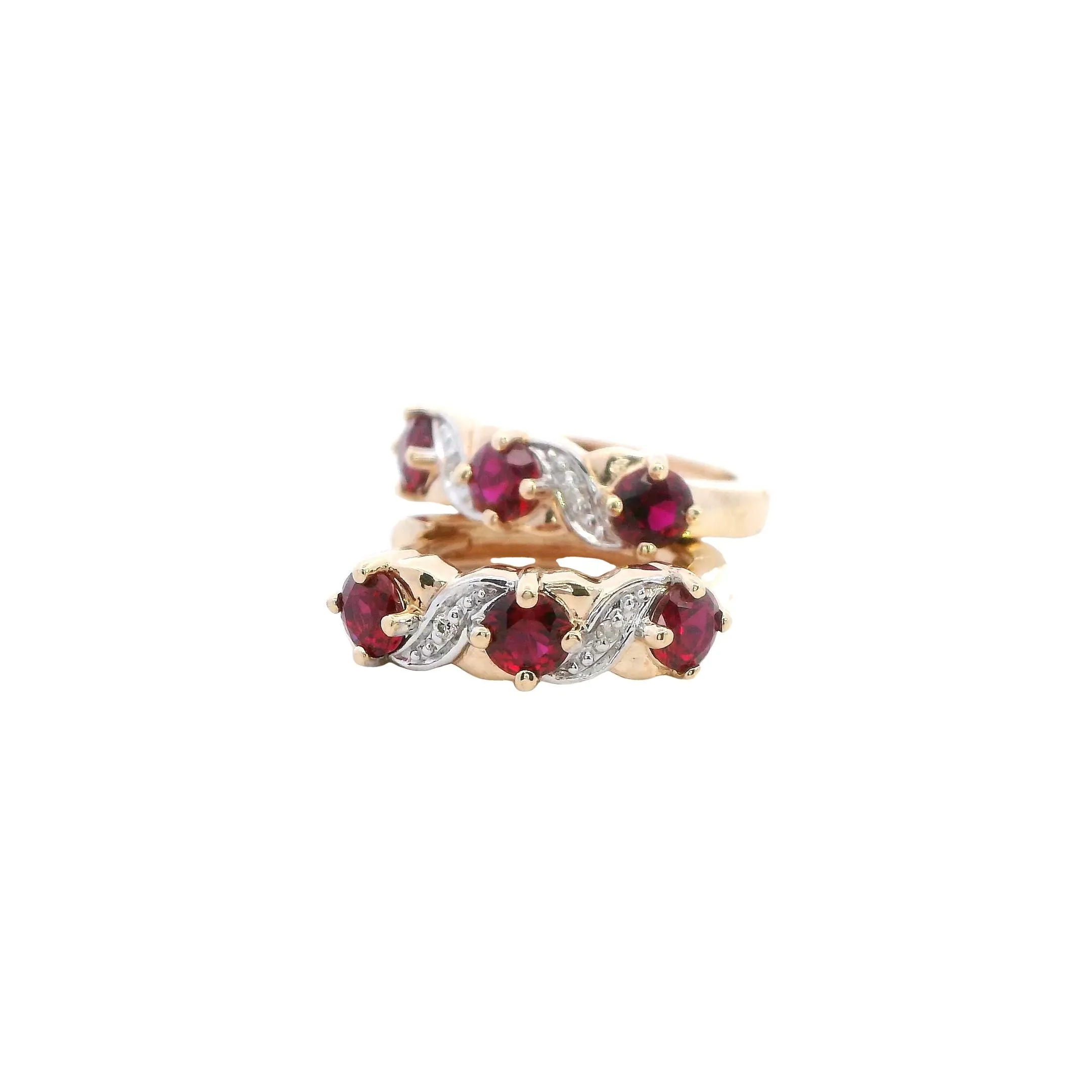 Radiant 9ct Yellow Gold Synthetic Ruby & Diamond Hoop Earrings