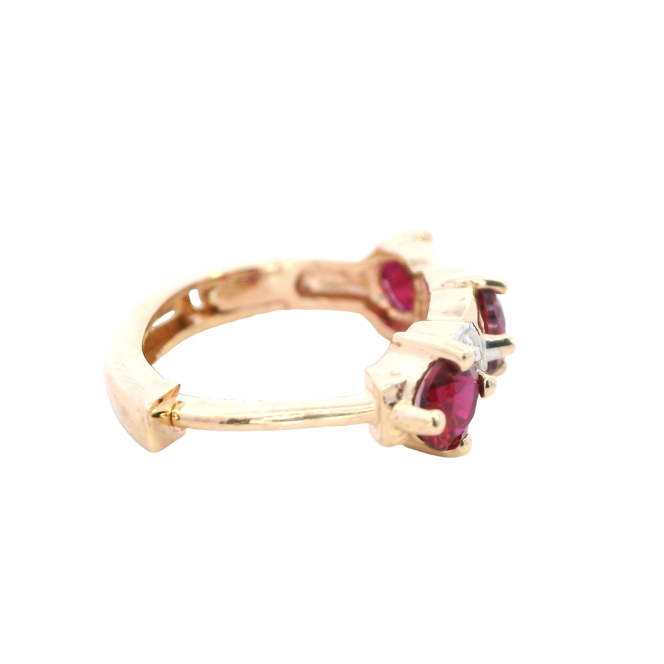 Radiant 9ct Yellow Gold Synthetic Ruby & Diamond Hoop Earrings