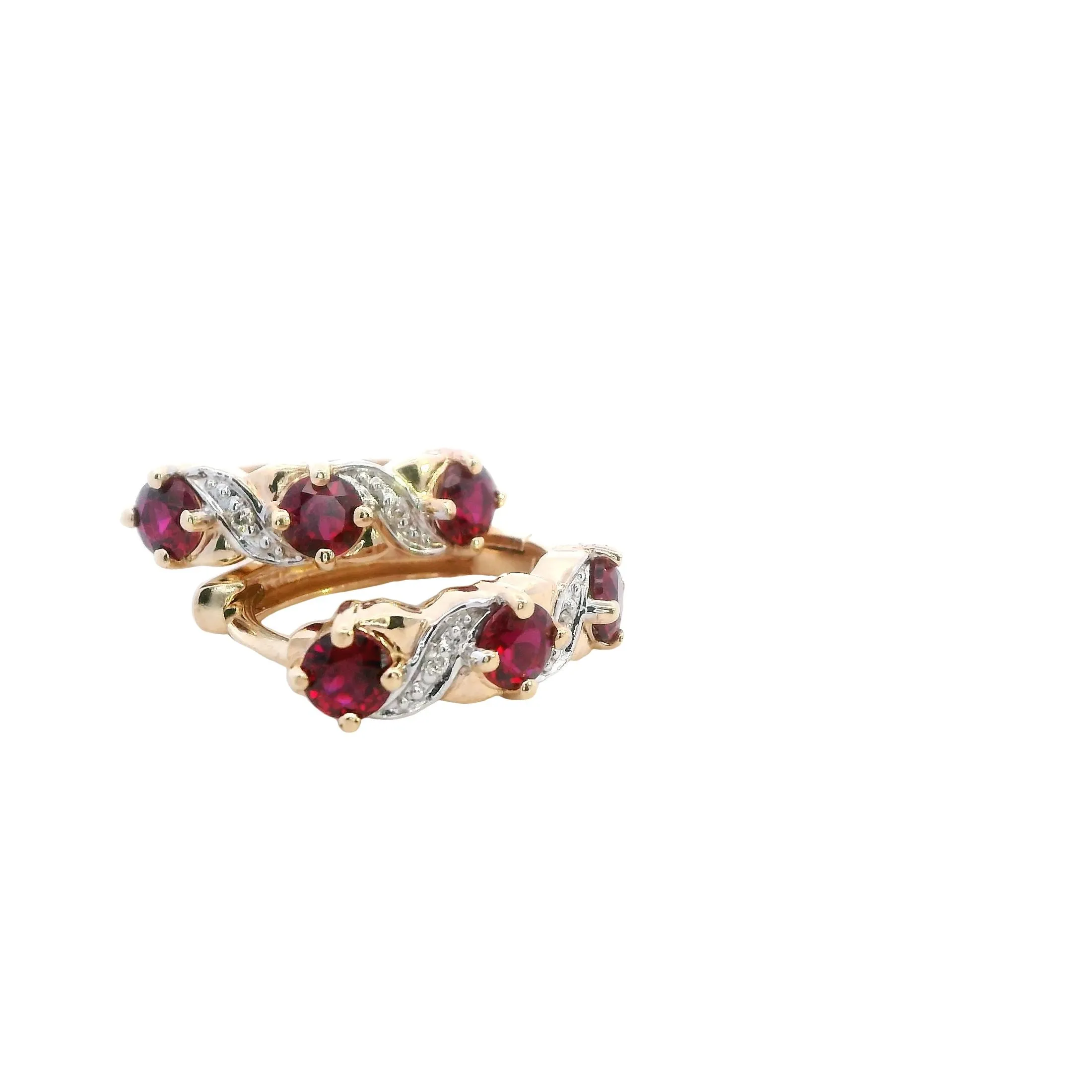 Radiant 9ct Yellow Gold Synthetic Ruby & Diamond Hoop Earrings