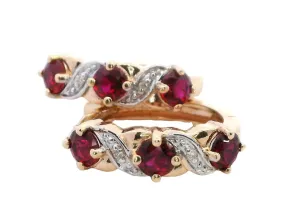 Radiant 9ct Yellow Gold Synthetic Ruby & Diamond Hoop Earrings