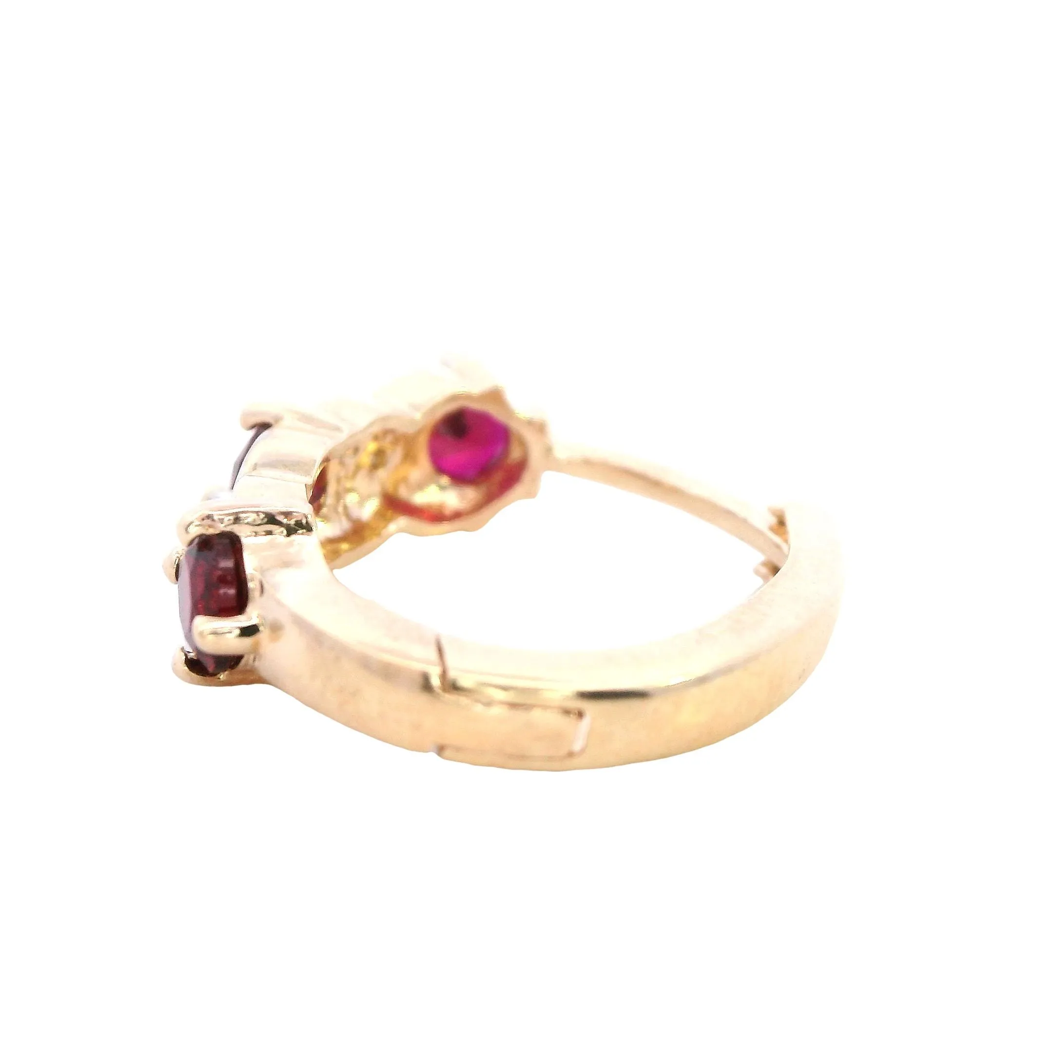 Radiant 9ct Yellow Gold Synthetic Ruby & Diamond Hoop Earrings