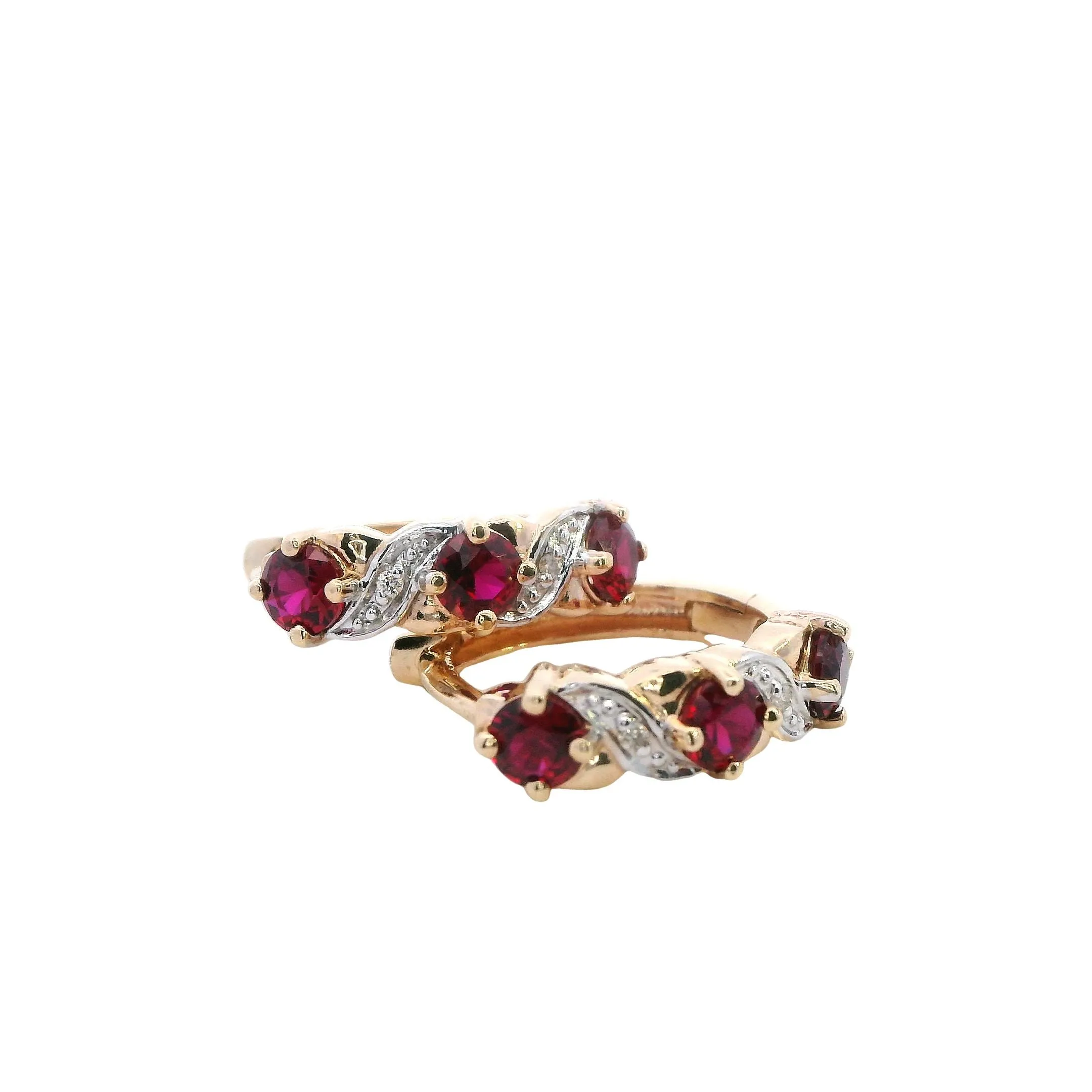 Radiant 9ct Yellow Gold Synthetic Ruby & Diamond Hoop Earrings