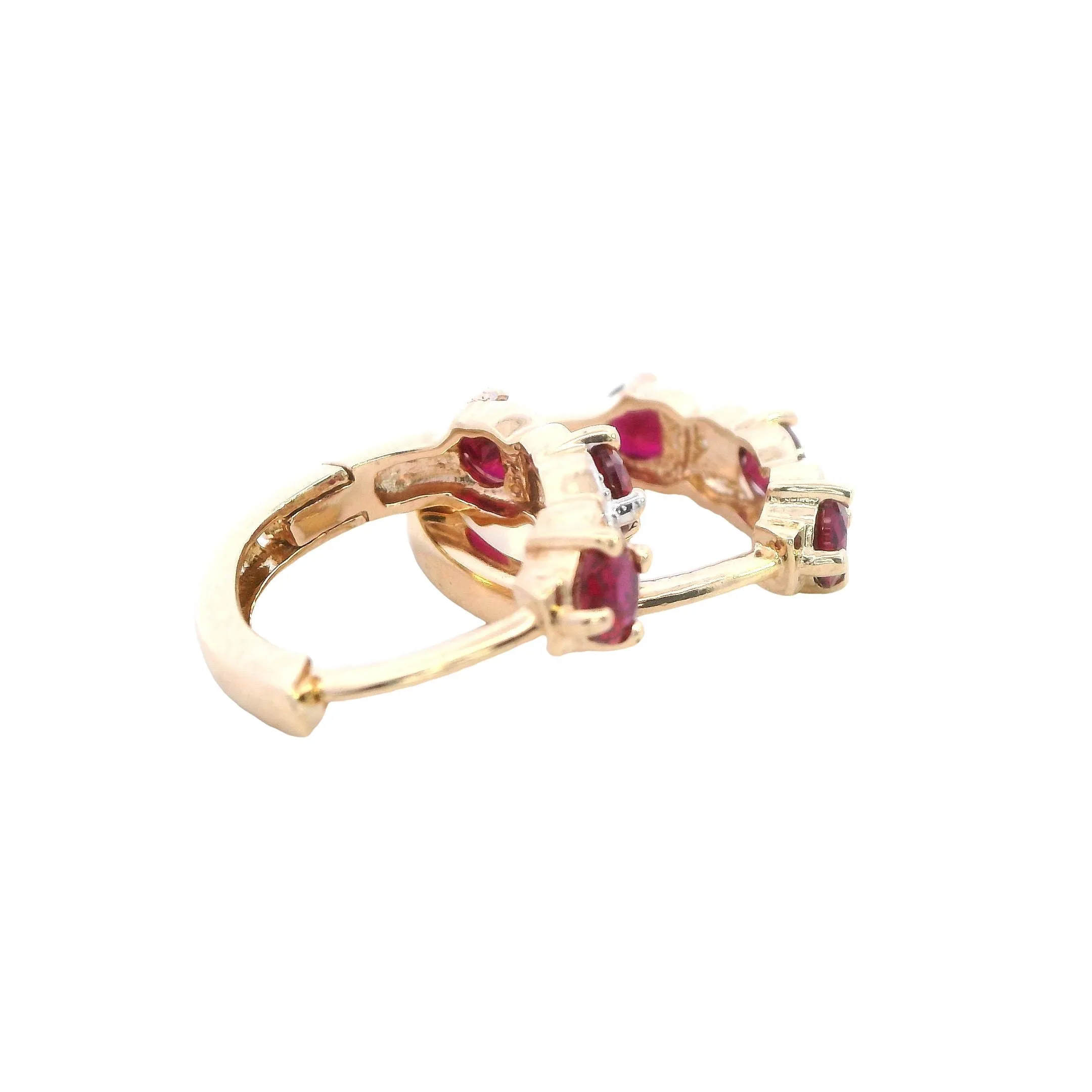 Radiant 9ct Yellow Gold Synthetic Ruby & Diamond Hoop Earrings