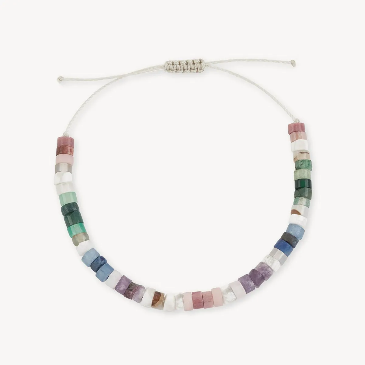 rainbow bead bracelet - beige cord with gemstone beads