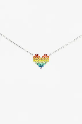 Rainbow Heart Crystal Sterling Silver Necklace