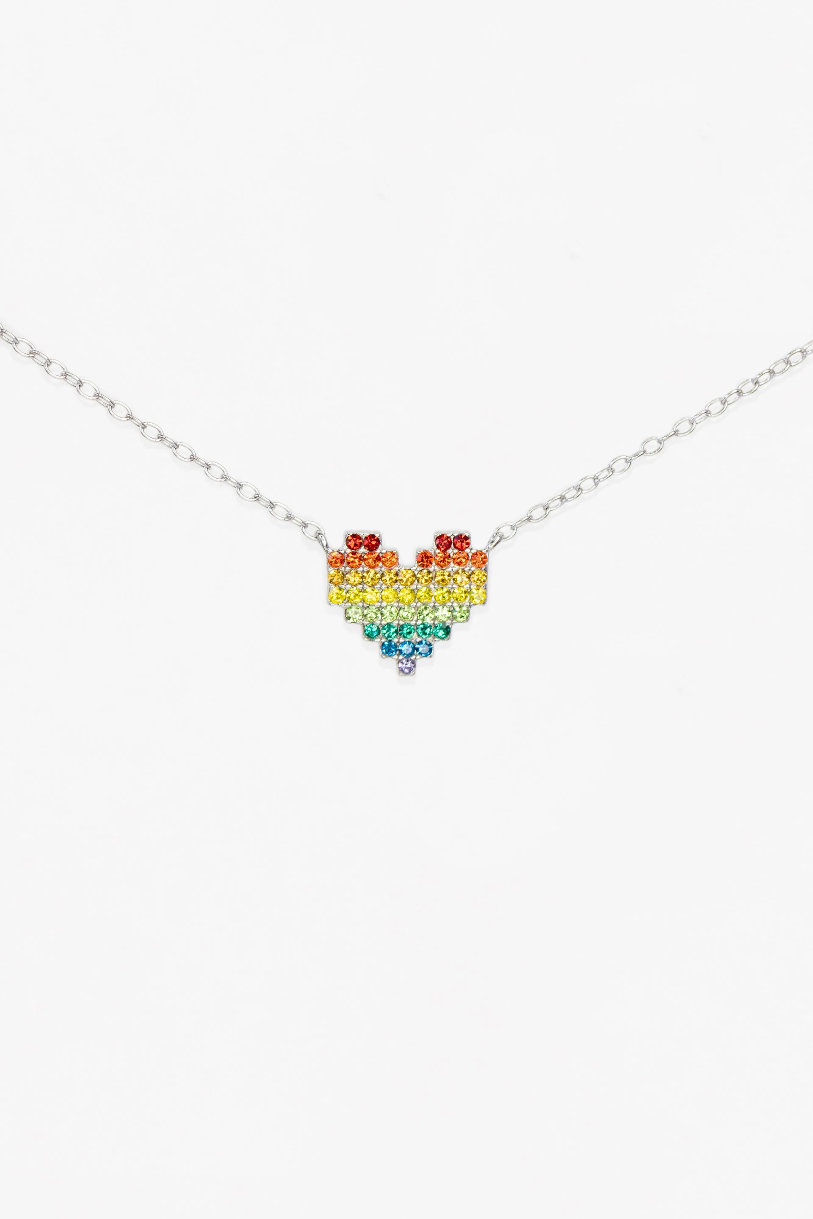 Rainbow Heart Crystal Sterling Silver Necklace