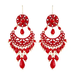 Red Beaded Chandelier Drop Earrings