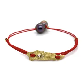 Red Cord Bracelet, Feather & Pearls