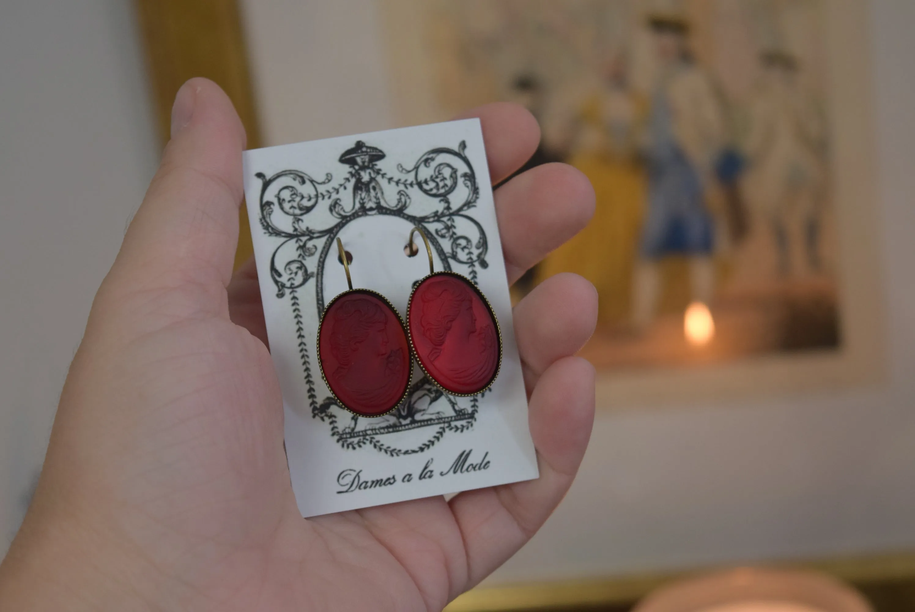 Red Glass Cameo Earrings - Extra Large