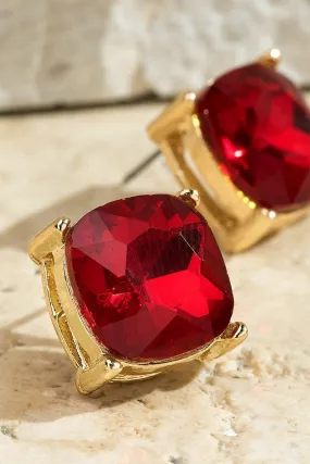 Red Glass Stud Earrings